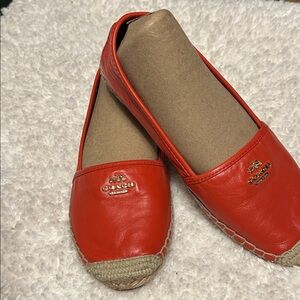 Coach Rhodelle Orangish Red Leather Espadrille.  size 6.5B.  Barely worn.